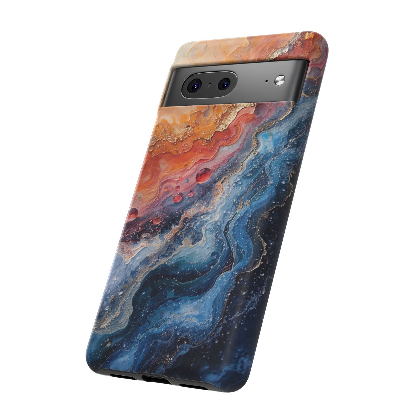 Marbled Galaxy Tough Phone Case — Abstract Blue & Coral Protective Cover