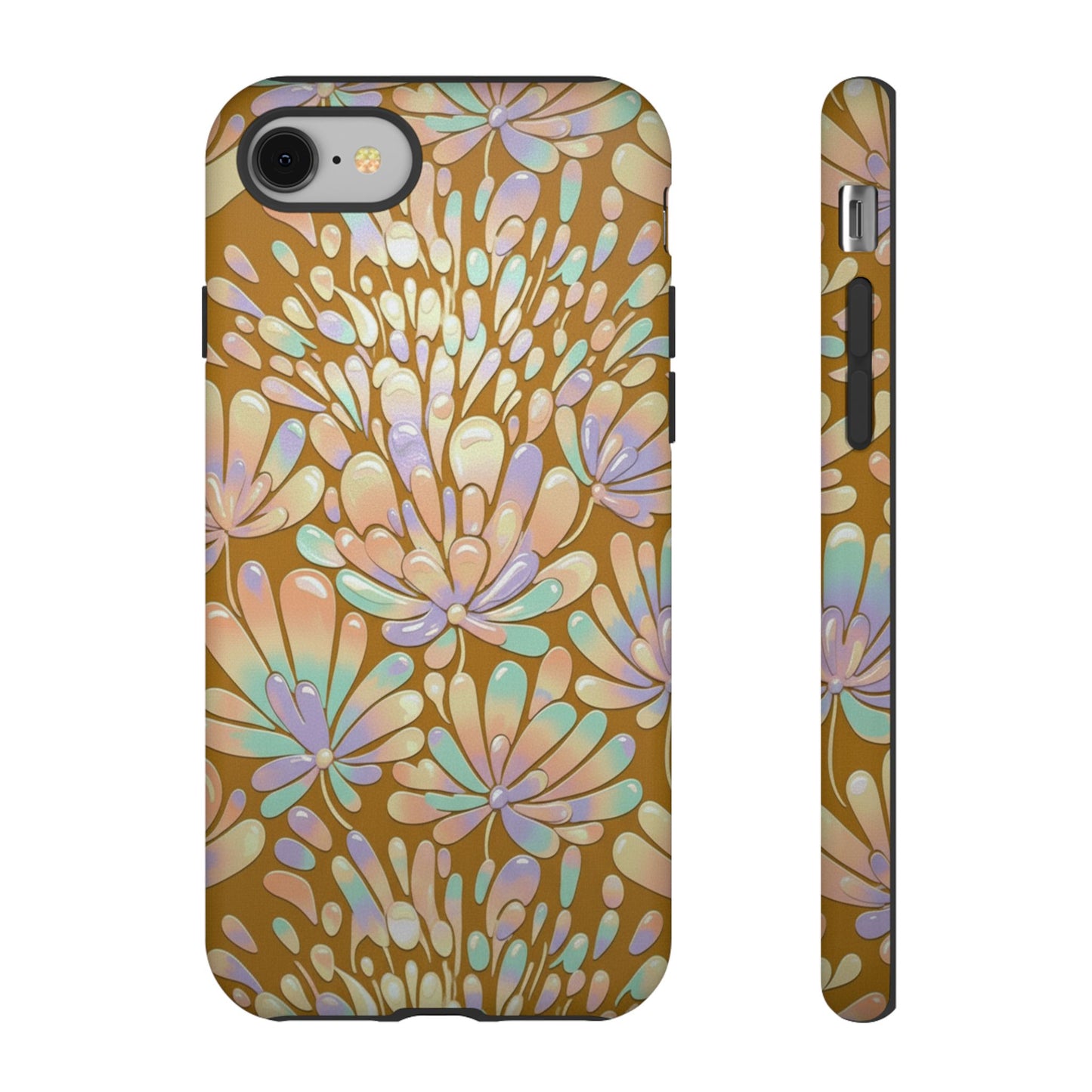 Floral Burst Tough Phone Case – Gold Pastel Botanical Protection