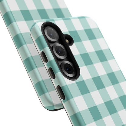 Mint Green Buffalo Check Tough Phone Case — Durable Plaid Protective Cover