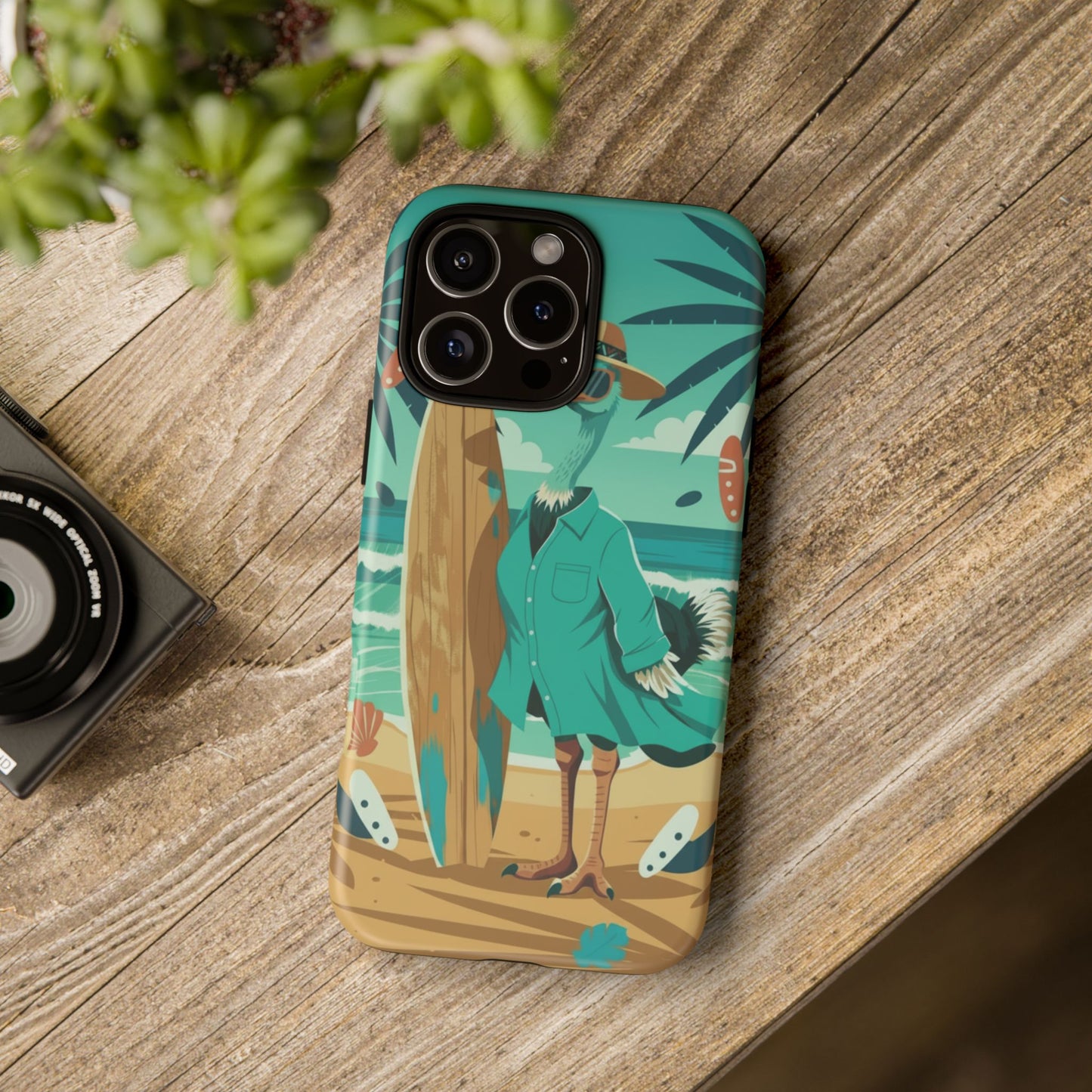Phone Case — Retro Dressed Seagull Surfing Beach Illustration