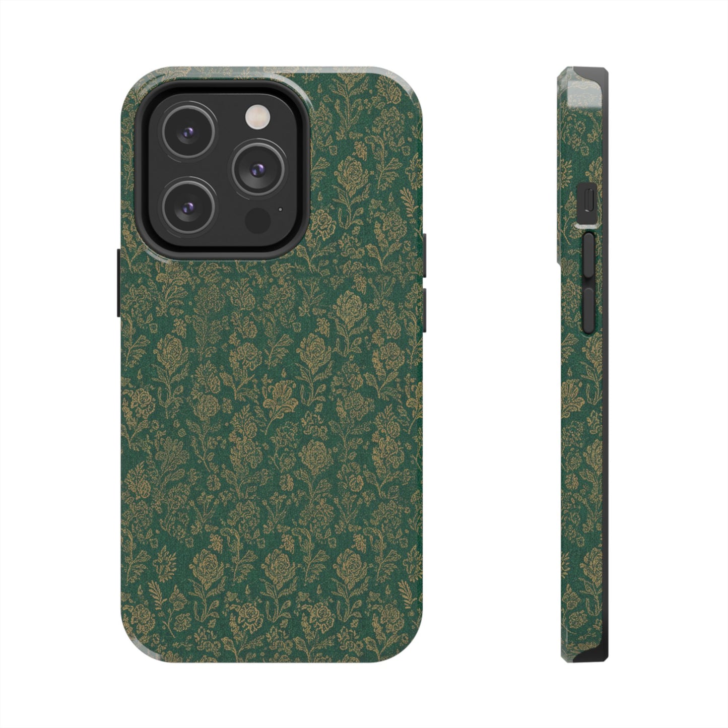 Vintage Floral Tough Phone Case — Green Damask Protective Cover