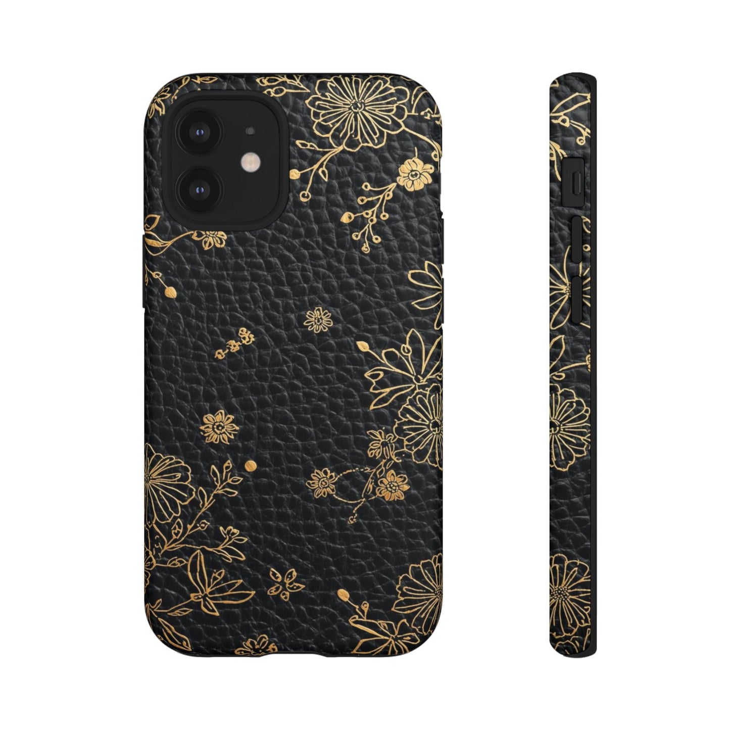 Floral Gold Foil Leather Texture Tough Phone Case