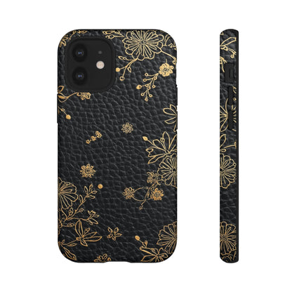 Floral Gold Foil Leather Texture Tough Phone Case