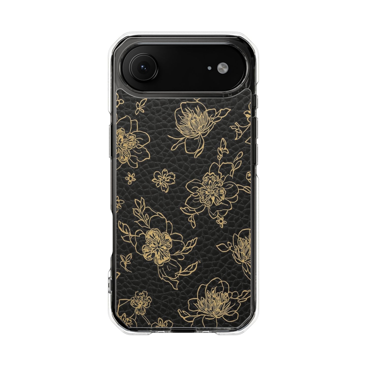 Clear Magnetic Impact Phone Case — Gold Floral Overlay