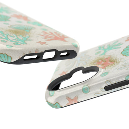 Sea Shells Magnetic Impact Phone Case — Pastel Coral & Teal Beach Design
