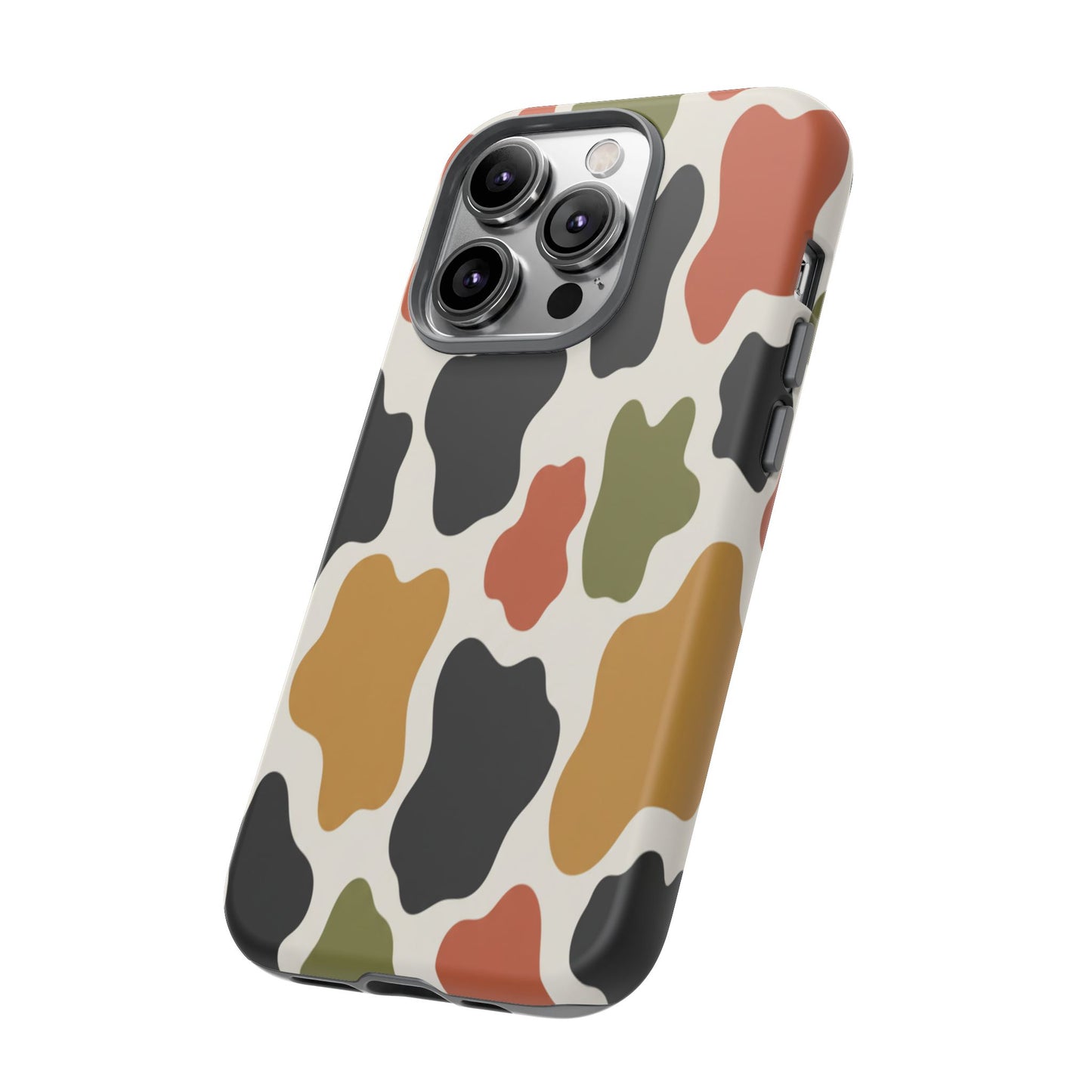 Camouflage Pattern Tough Phone Case – Retro Olive, Rust & Mustard Protective Cover
