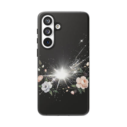 Floral Burst Phone Case — Protective Black Sparkle Design