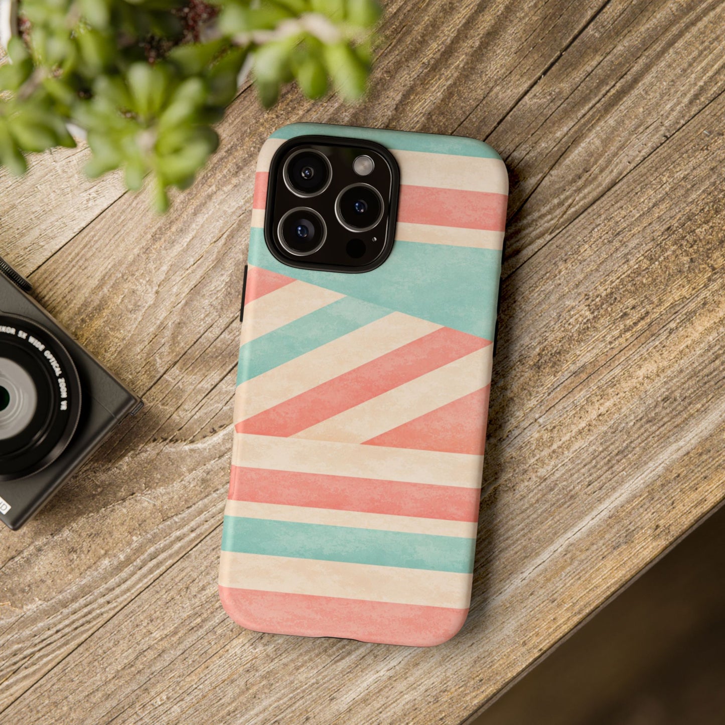 Pastel Stripes Tough Phone Case – Retro Coral & Teal Protective Cover