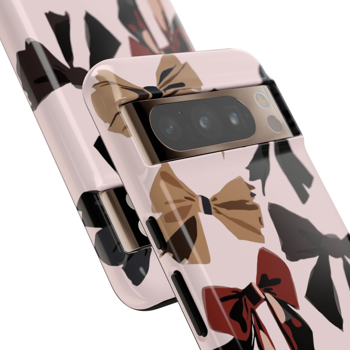 Bow Pattern Phone Case - Pink, Brown & Black Bows Protective Cover