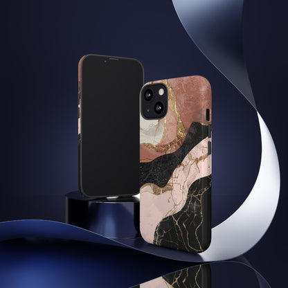 Marbled Rose Gold Phone Case — Abstract Pink & Black Protective Tough Case