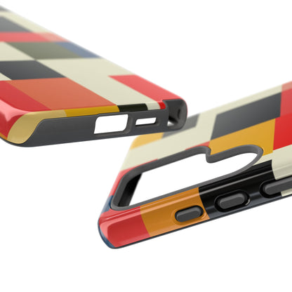Abstract Color Block Tough Phone Case — Retro Geometric Protective Cover