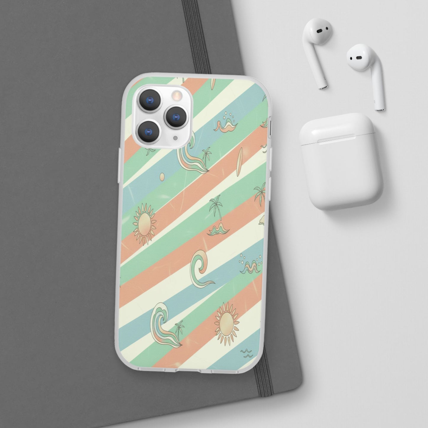 Beach Vibes Phone Case — Retro Pastel Surf & Palm Protective Flexi Case