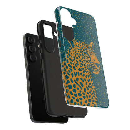 Leopard Spotlight Phone Case — Teal Gold Animal Print Protective Cover