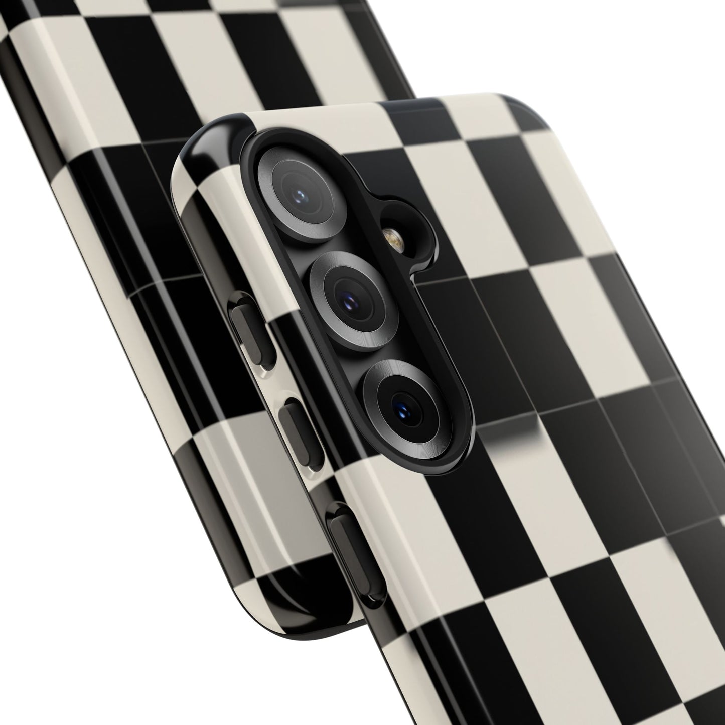 Checkerboard Tough Phone Case — Classic Black & Cream Grid Protective Cover