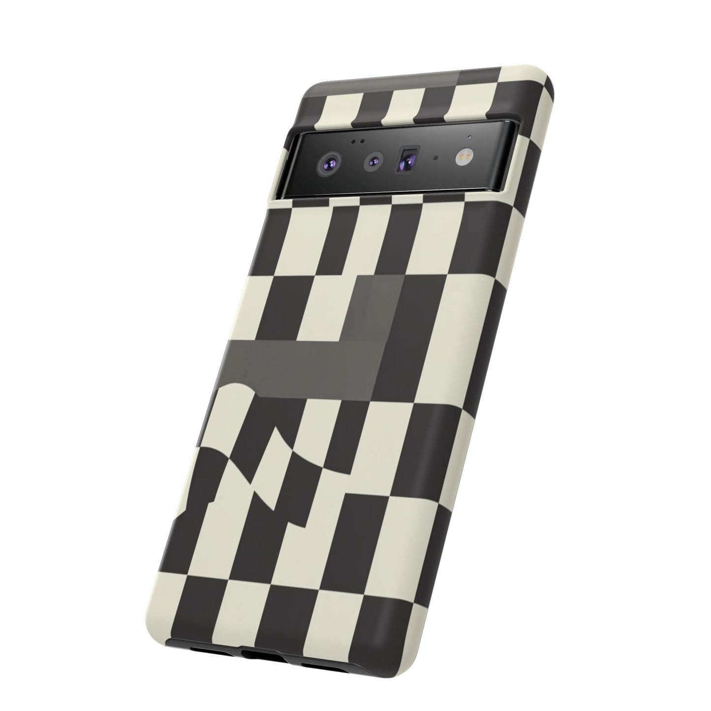 Checkerboard Wave Phone Case — Black & Cream Graphic Tough Case