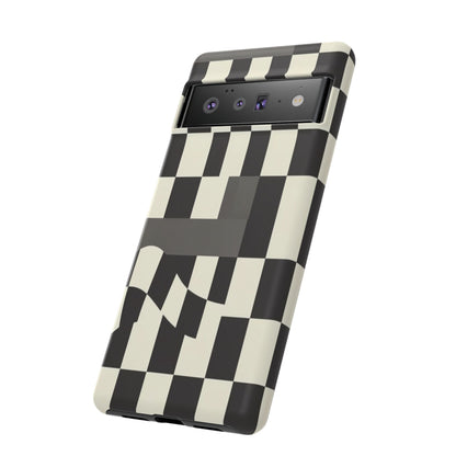 Checkerboard Wave Phone Case — Black & Cream Graphic Tough Case