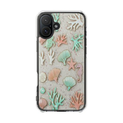 Clear Impact Phone Case — Pastel Seashell & Coral Beach Design (Magnetic)