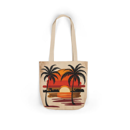 Sunset Palm Canvas Tote — Tropical Beach Sunset Tote Bag
