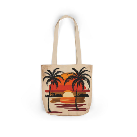 Sunset Palm Canvas Tote — Tropical Beach Sunset Tote Bag