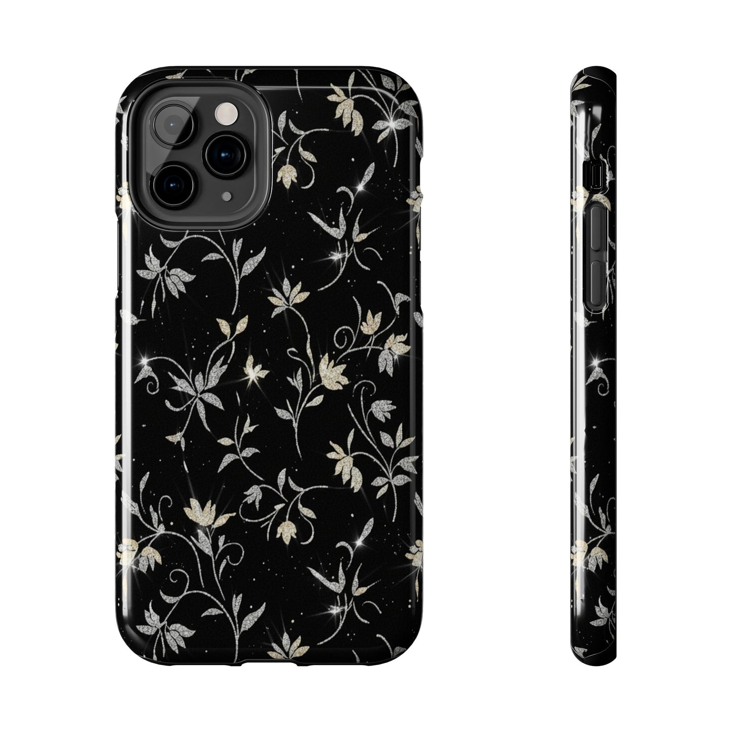 Floral Noir Tough Phone Case — Vintage Black Botanical Protective Cover