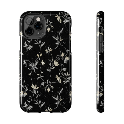 Floral Noir Tough Phone Case — Vintage Black Botanical Protective Cover