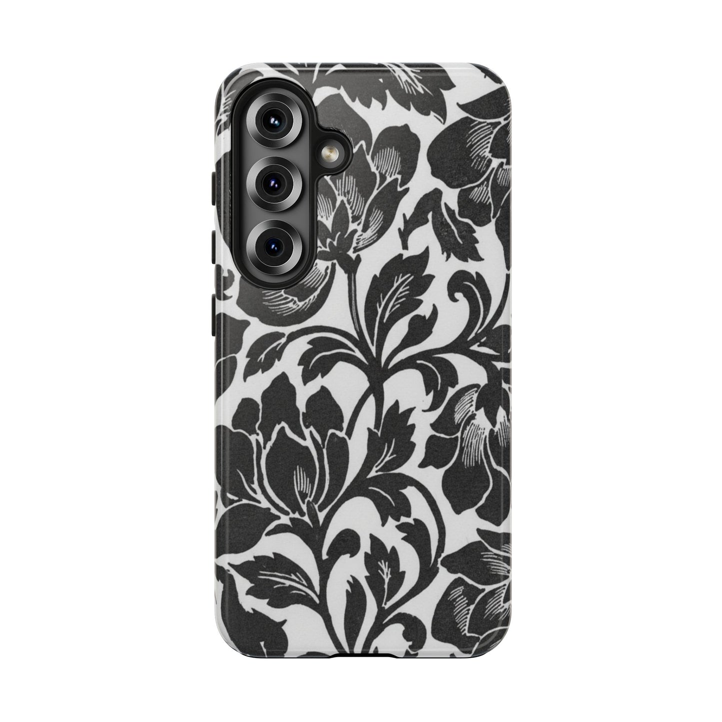 Tough Phone Case — Black & White Vintage Floral Protective Cover