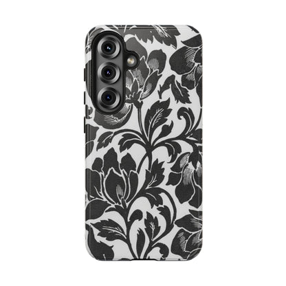 Tough Phone Case — Black & White Vintage Floral Protective Cover