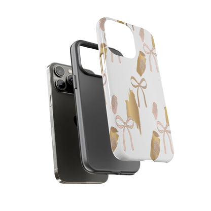 Phone Case — Gold Brushstroke & Blush Bow Pattern