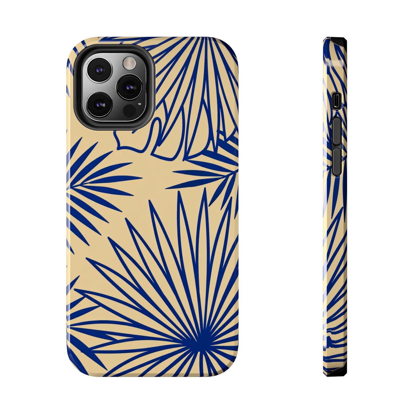 Tropical Palm Pattern Tough Phone Case — Navy Blue Fan Leaves on Sand