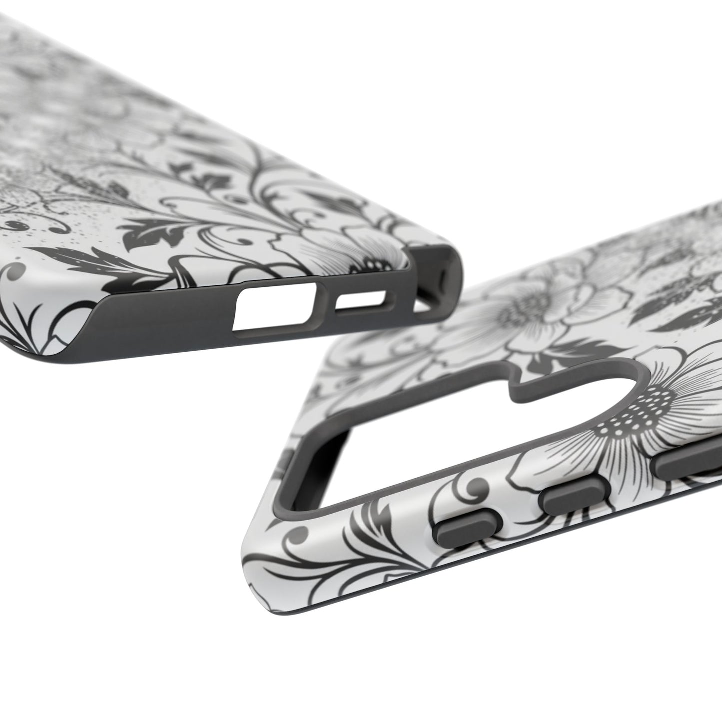 Floral Lace Phone Case — Black & White Vintage Flower Protective Case
