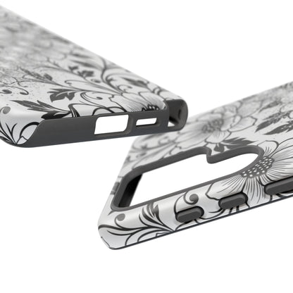 Floral Lace Phone Case — Black & White Vintage Flower Protective Case