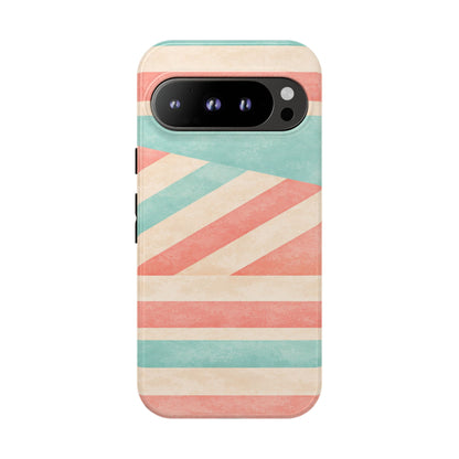 Pastel Stripes Tough Phone Case – Retro Coral & Teal Protective Cover