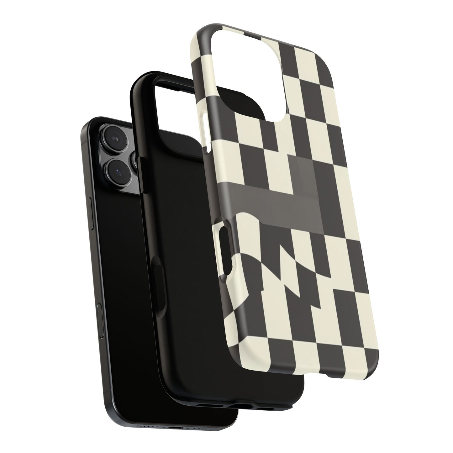 Checkerboard Wave Phone Case — Black & Cream Graphic Tough Case