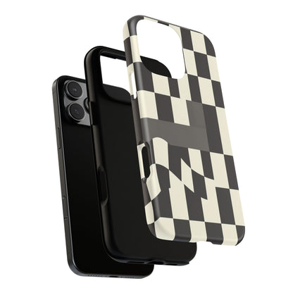 Checkerboard Wave Phone Case — Black & Cream Graphic Tough Case