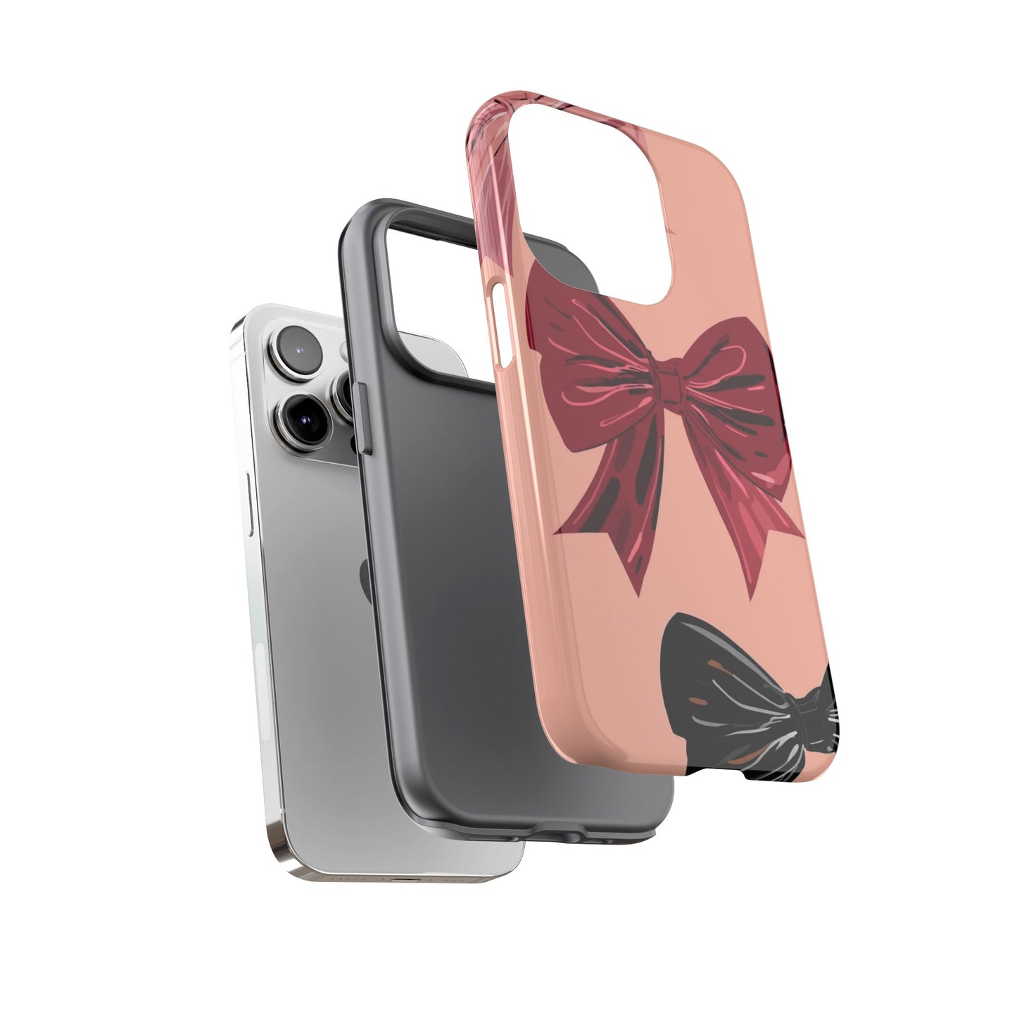 Bow Pattern Tough Phone Case — Pink, Red & Black Decorative Bows