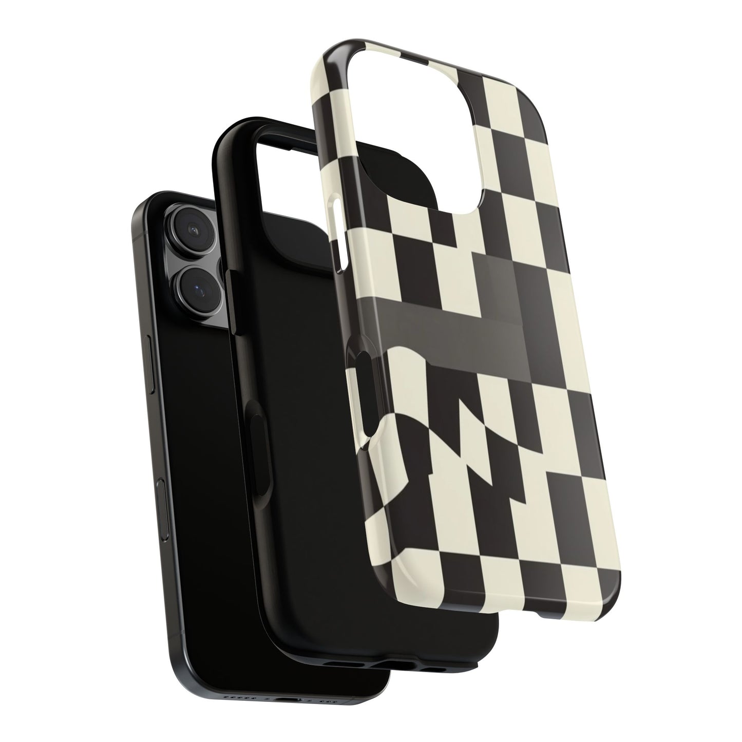 Checkerboard Wave Phone Case — Black & Cream Graphic Tough Case