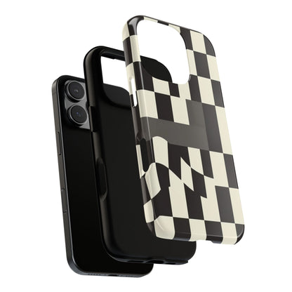 Checkerboard Wave Phone Case — Black & Cream Graphic Tough Case