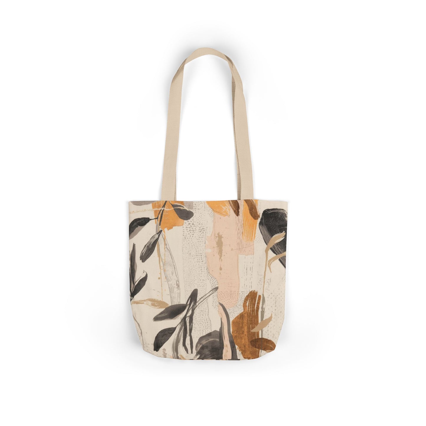 Boho Botanical Canvas Tote Bag — Neutral Abstract Leaf Print