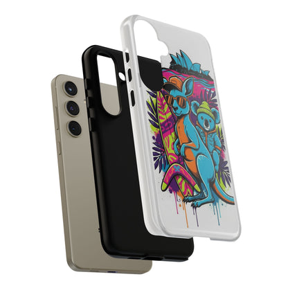 Kangaroo & Koala Surf Phone Case — Retro Neon Beach Art Tough Case