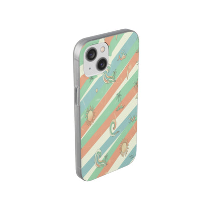 Beach Vibes Phone Case — Retro Pastel Surf & Palm Protective Flexi Case