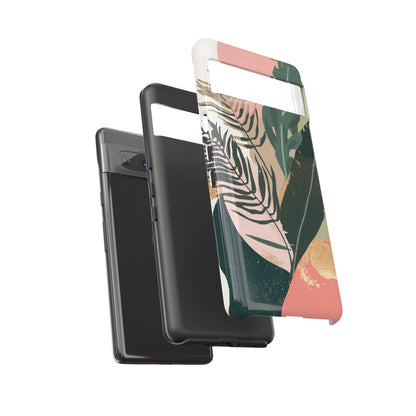 Tropical Leaf Tough Phone Case — Abstract Pink & Green Botanical Protective Cover