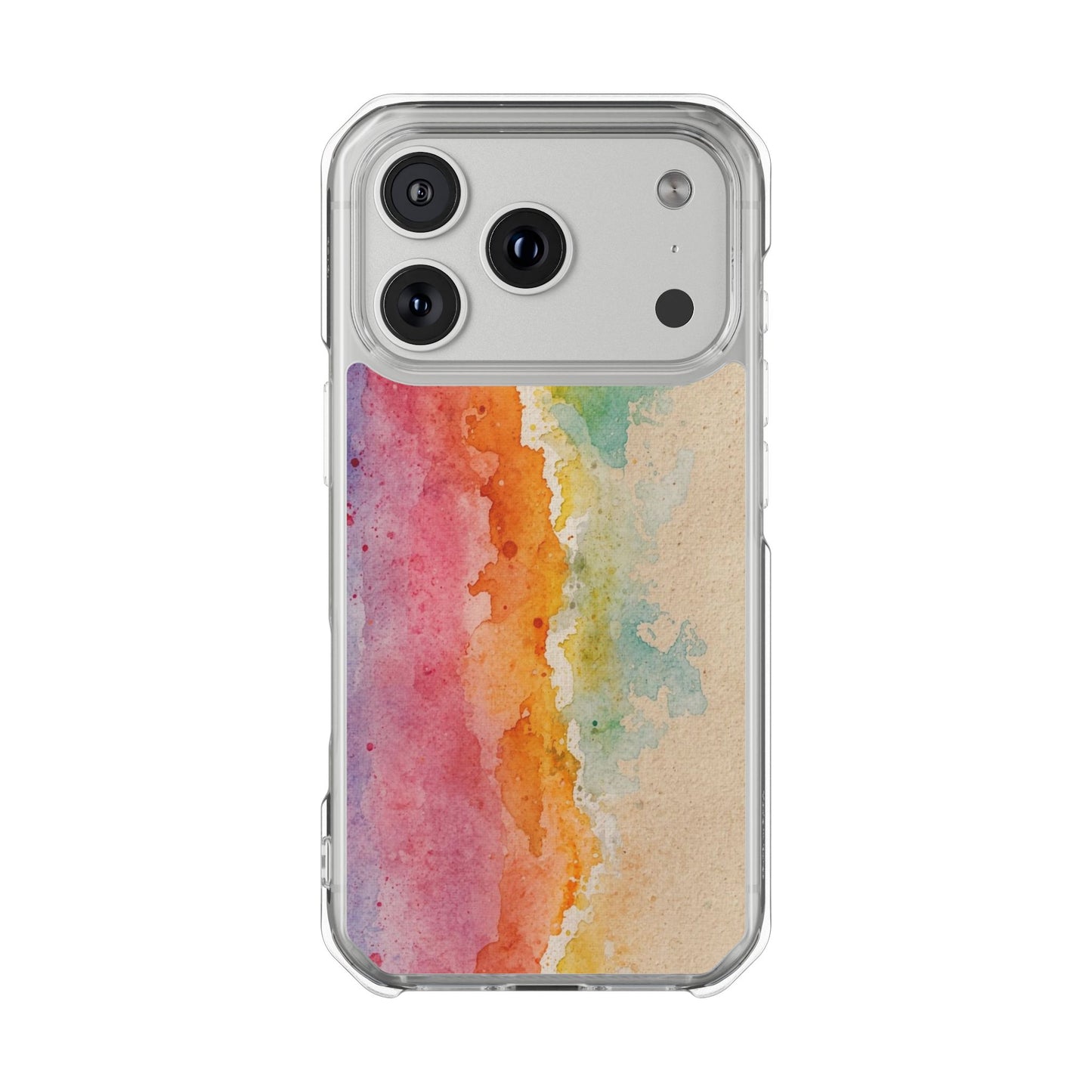 Clear Magnetic Phone Case — Watercolor Sunset Stripe Design