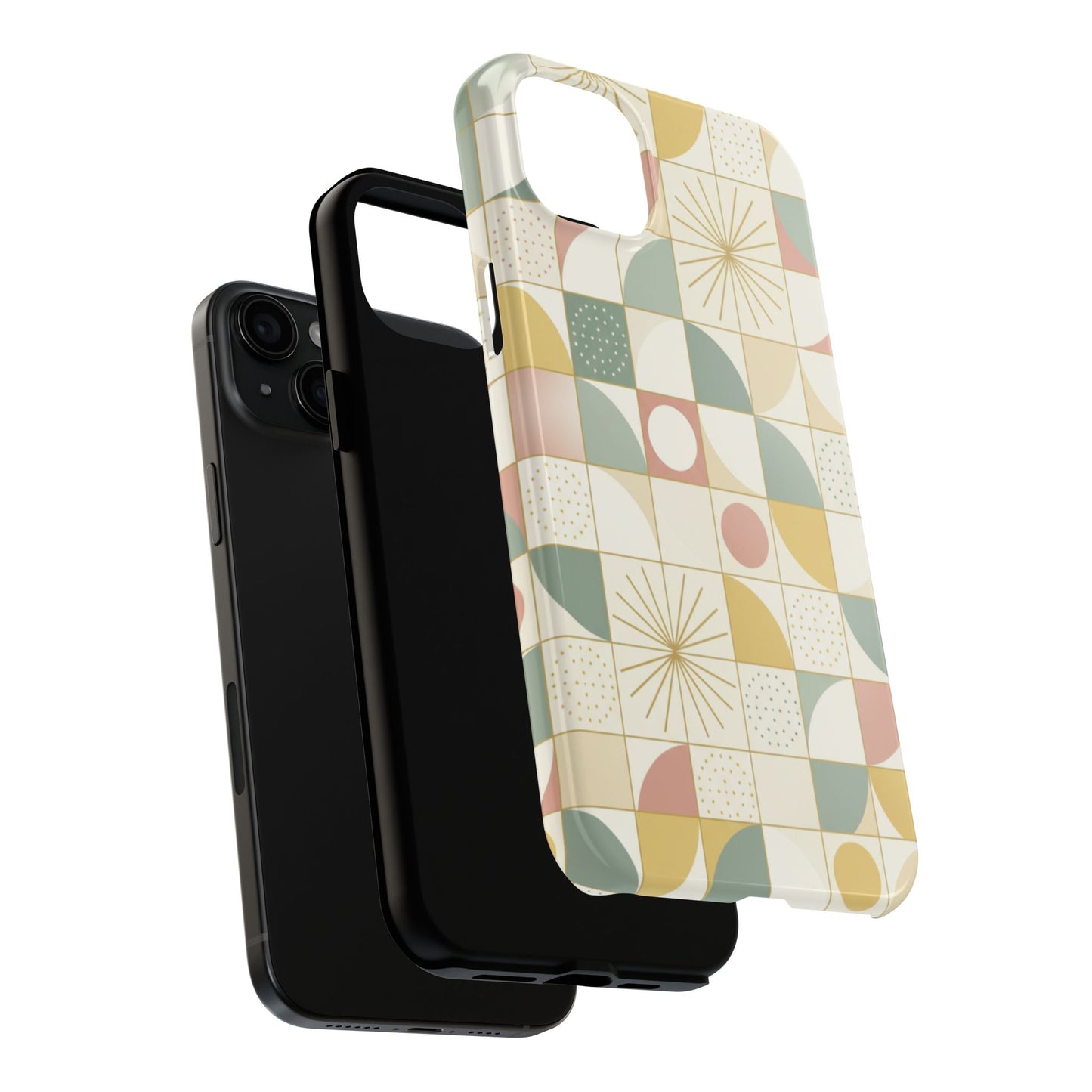 Retro Geometric Tough Phone Case — Pastel Midcentury Pattern