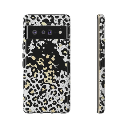 Leopard Splash Tough Phone Case — Black & Cream Animal Print Protective Cover