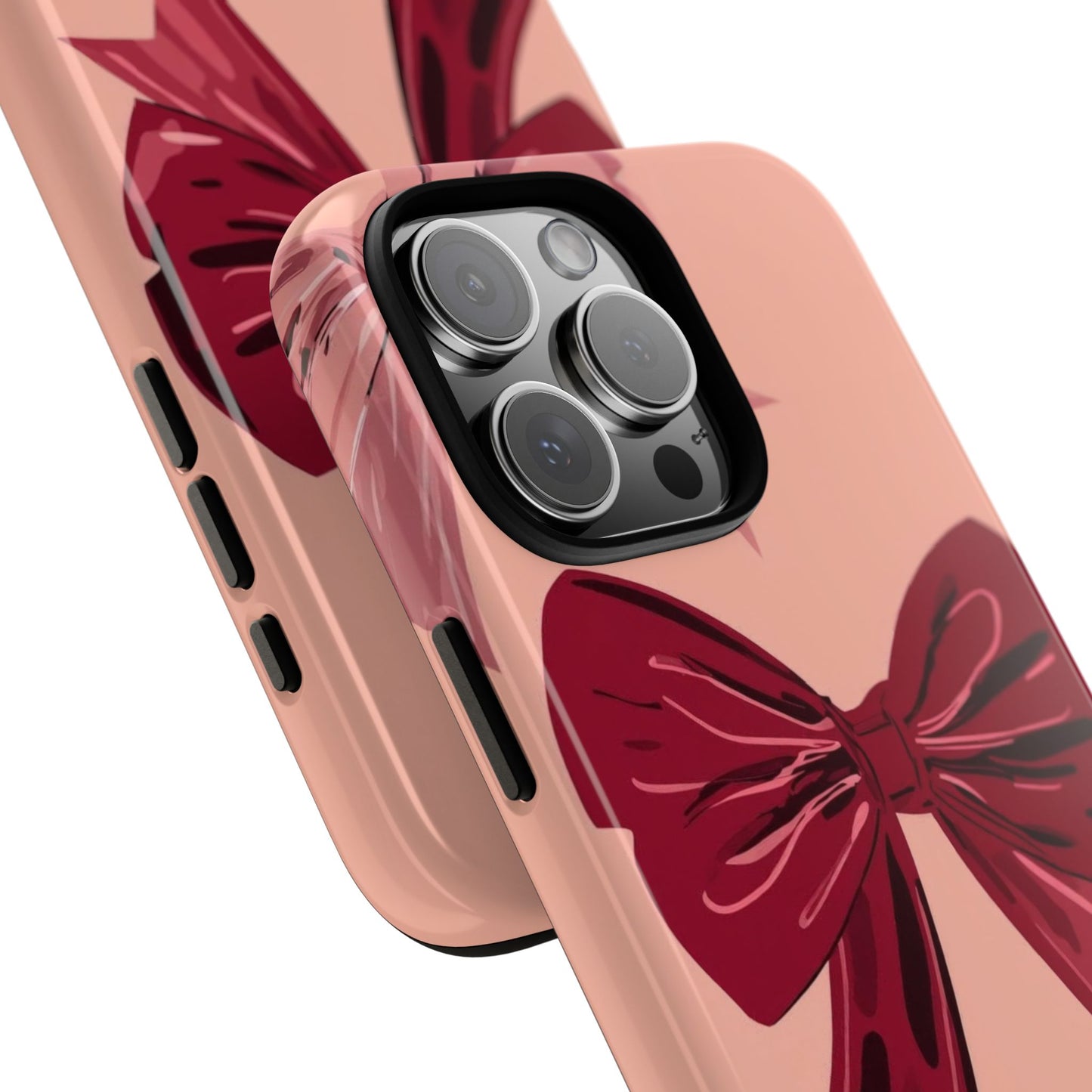 Bow Pattern Tough Phone Case — Pink, Red & Black Decorative Bows