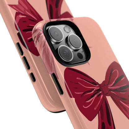 Bow Pattern Tough Phone Case — Pink, Red & Black Decorative Bows