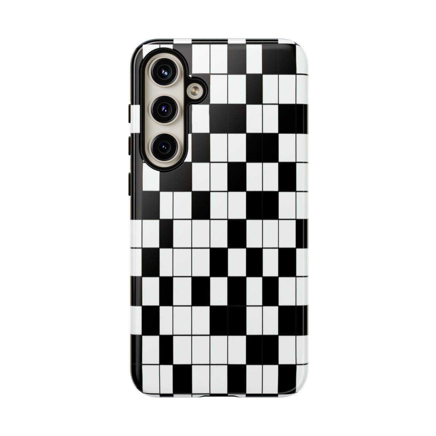 Crossword Grid Phone Case — Black & White Puzzle Pattern Tough Phone Cover