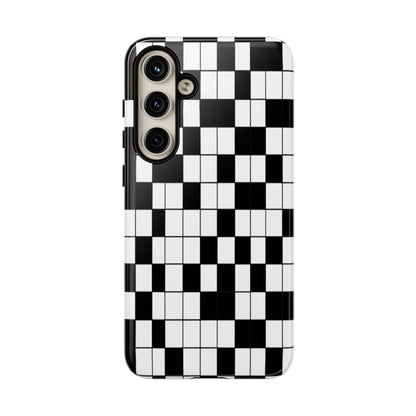 Crossword Grid Phone Case — Black & White Puzzle Pattern Tough Phone Cover