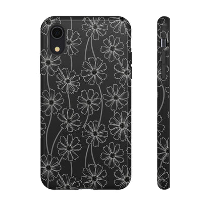 Floral Doodle Tough Phone Case — Black & Gray Daisy Pattern