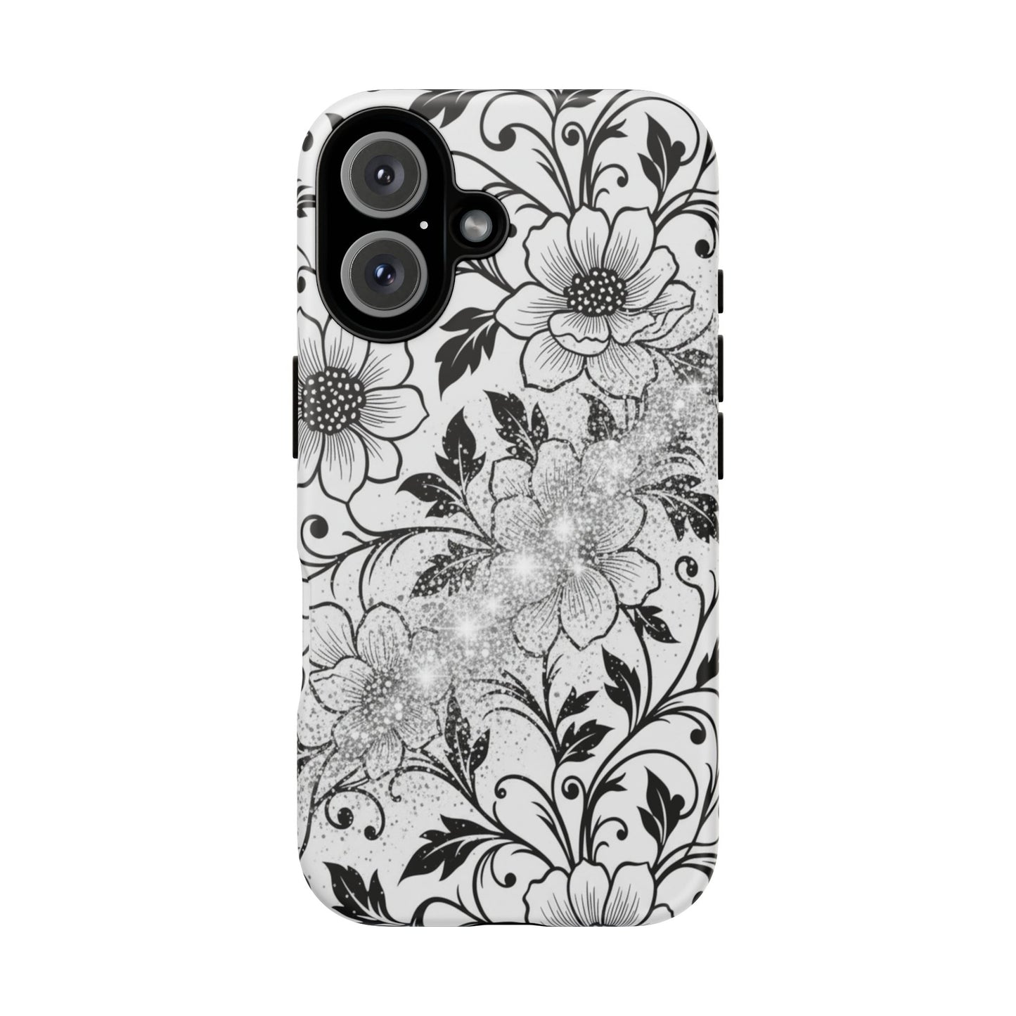 Floral Lace Phone Case — Black & White Vintage Flower Protective Case